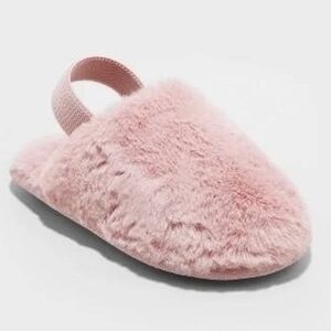 Cat & Jack Toddlers Nova Puff Scuff Fuzzy Blush Pink Slingback Slippers Sz 7/8